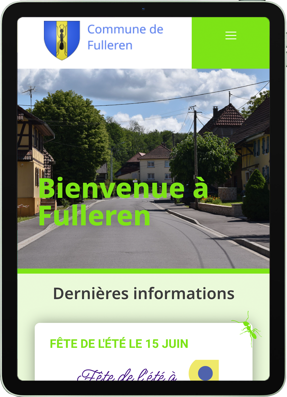 tablette avec le site d'une mairie