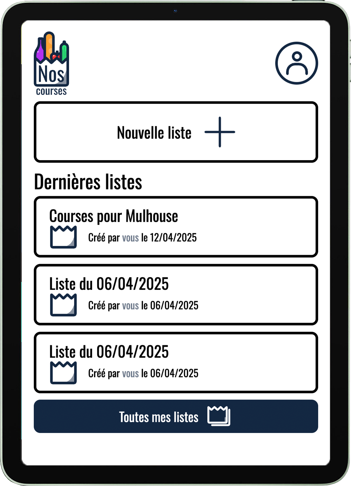 tablette avec le site nos courses